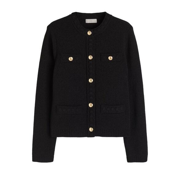 NWT H&M Textured Knit Cardigan Black Gold Button Parisian Style Blogger Favorite - Picture 1 of 8